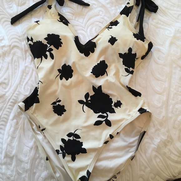 kate spade Other - Kate Spade Cream One-Piece Swimsuit with Black Floral Print